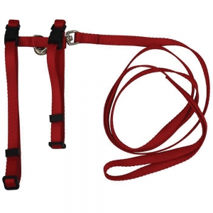 Prestige ADJUSTABLE CAT/PUPPY 3/8" HARNESS w/LEASH Red - Click for more info